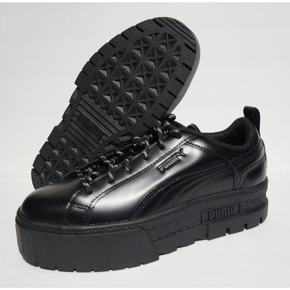 Puma x DUA LIPA Mayze Fluture Lace-Up Sneaker Black Leather Shoes WOMEN'S SIZE 8 - Picture 1 of 10